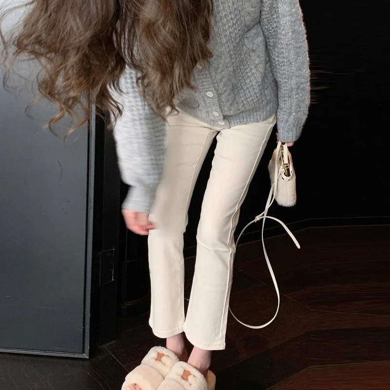 

High Waist Straight Leg Fce Lined Denim Jeans Women's Slim Fit Capri Pants Korean Sle Casual Cotton Blend Stretch Jeans