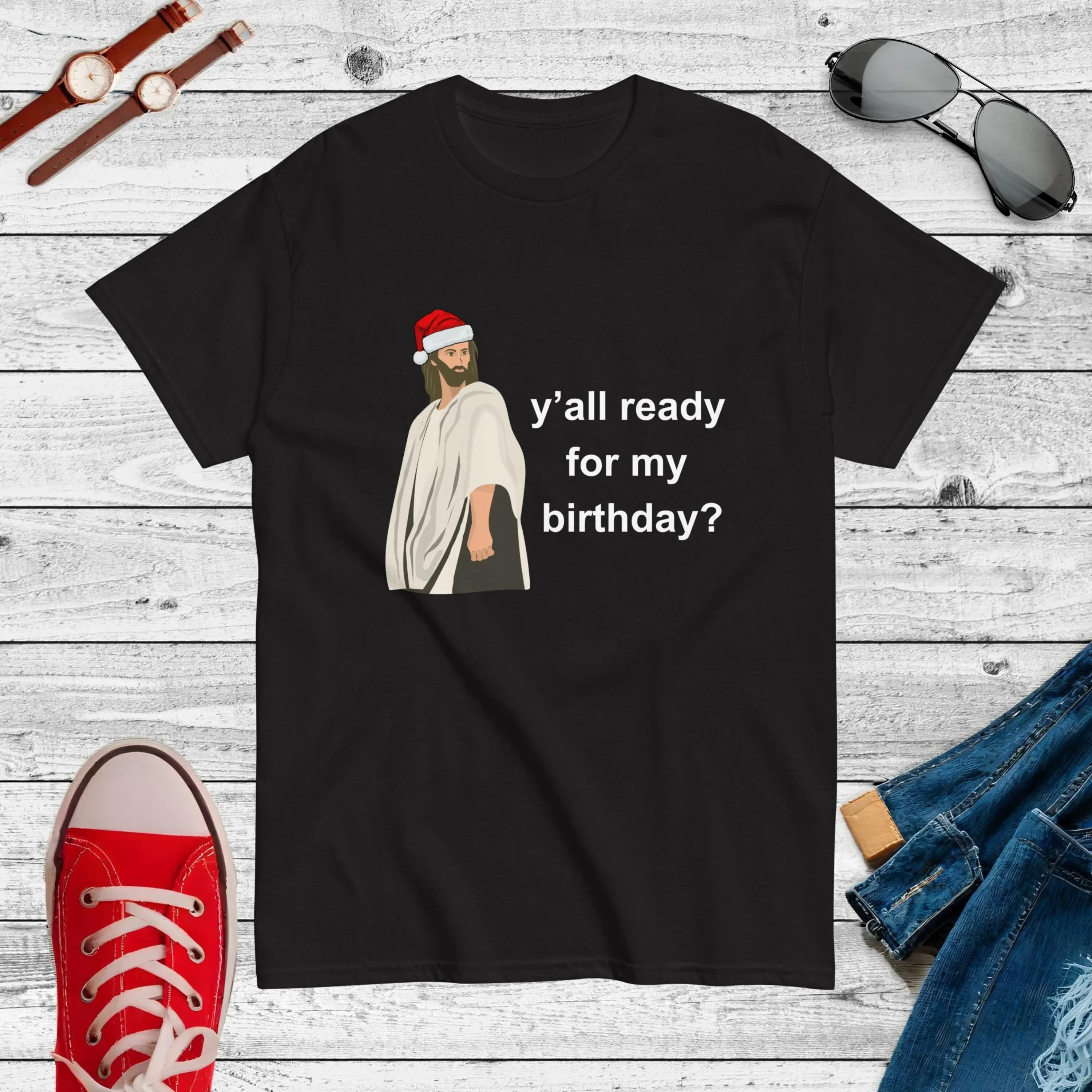 Y all Ready for My Birthday Merry Rizzmas T Shirt Funny Christmas Retro Jesus