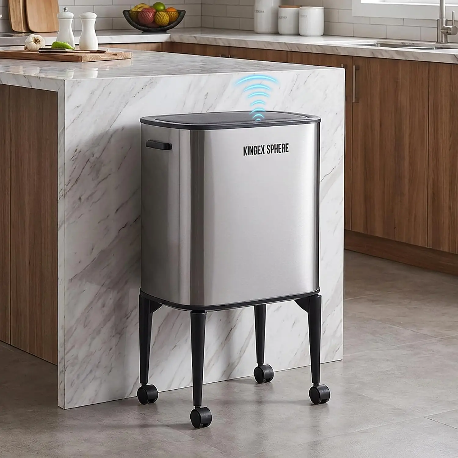 Motion Sensor Trash Can, 9.5 Gallon 36L Automatic Kitchen Stainless Steel Garbage Can with Lid & Swivel Caster Wheels, Touchless