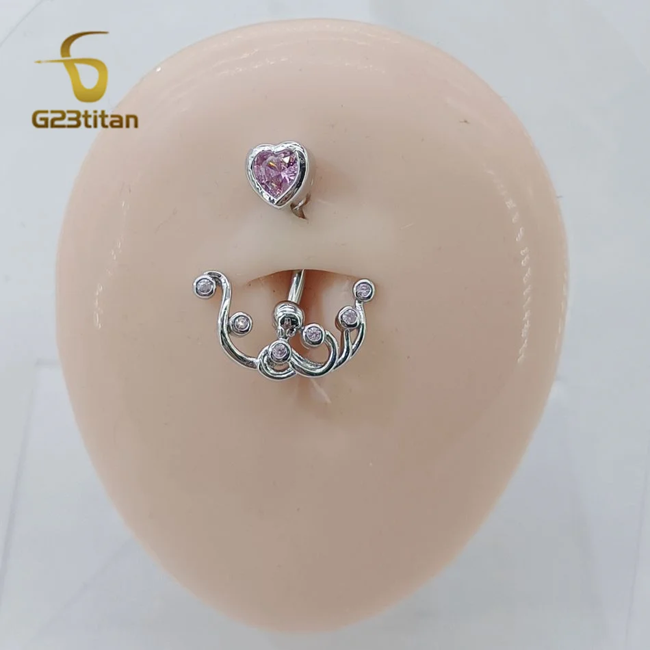 Silver Color Octopus Navel Rings Pink Zircon F136 Titanium 14G Curved Barbell Nombril Body Piercing Women Belly Button Jewelry