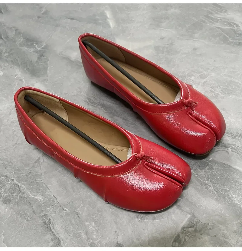 Split-Toe Damen Ballerinas Modische Tabi-Schuhe Lässige Slip-on Loafers Damen Plissierte Leder-Espadrilles Zapatillas Mujer – Detail 14