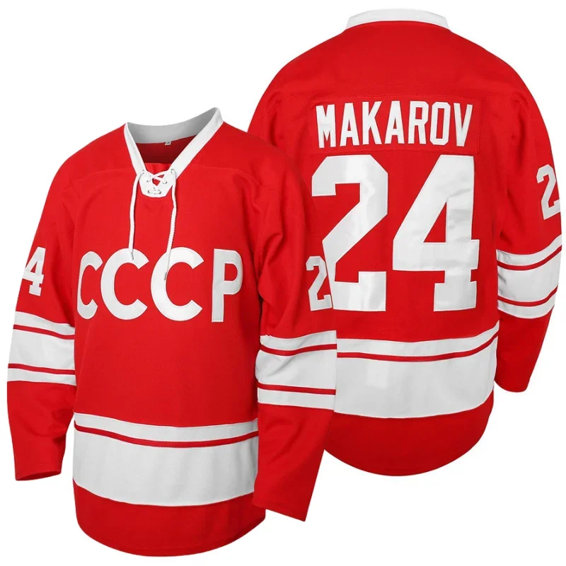 LangMaoMovie CCCP MAKAROV #24 Ice Hockey Jersey Men's Outdoor Sportswear Red Tops Sewing Embroidery