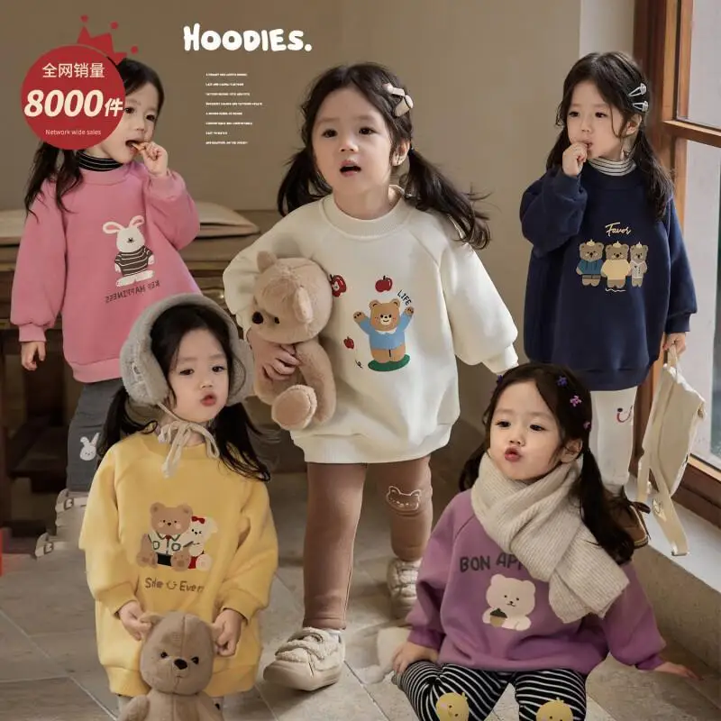 Kawaii Casual Coat Tops Fashion Childrens Clothing Girls Fleece Hoodie Winter 2025 New Thick Warm Kids Jacket Outerwear Casual