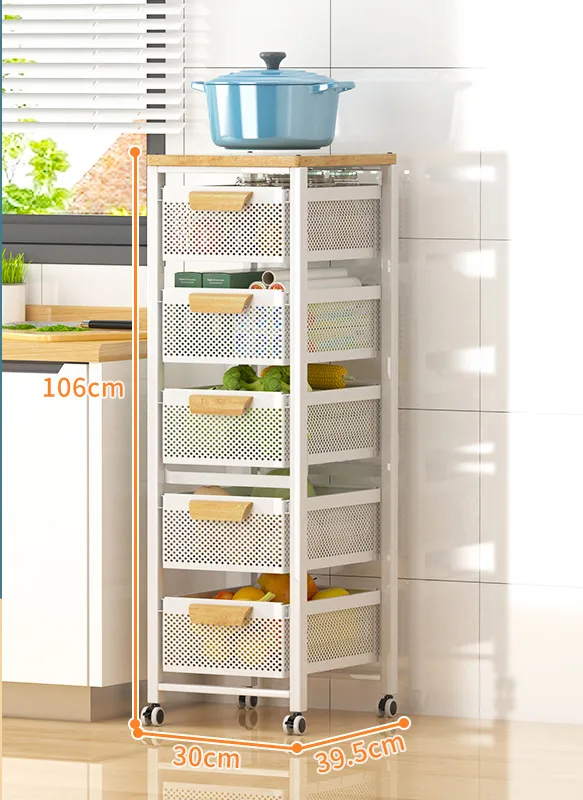 

Kitchen Vegetable Shelves Drawer Type Floor Multi-layer Fruit and Vegetable Storage Shelf Stitched Basket Storage Rack