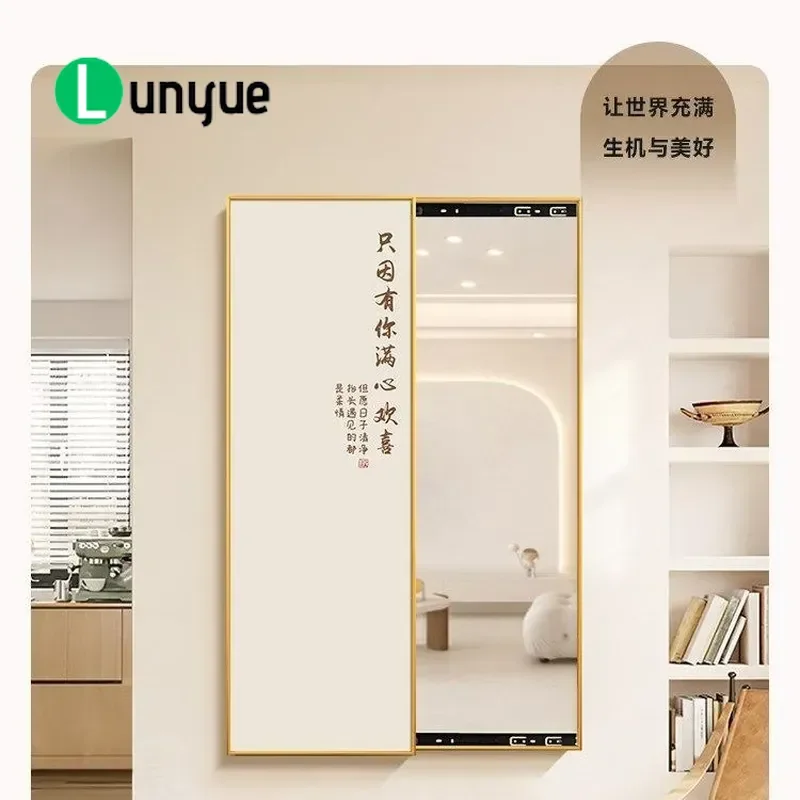 Gold Border Wall Mounted Full Length Mirror Push Pull Fitting Hidden Entrance Mirror for Home Decor Space Saving Modern