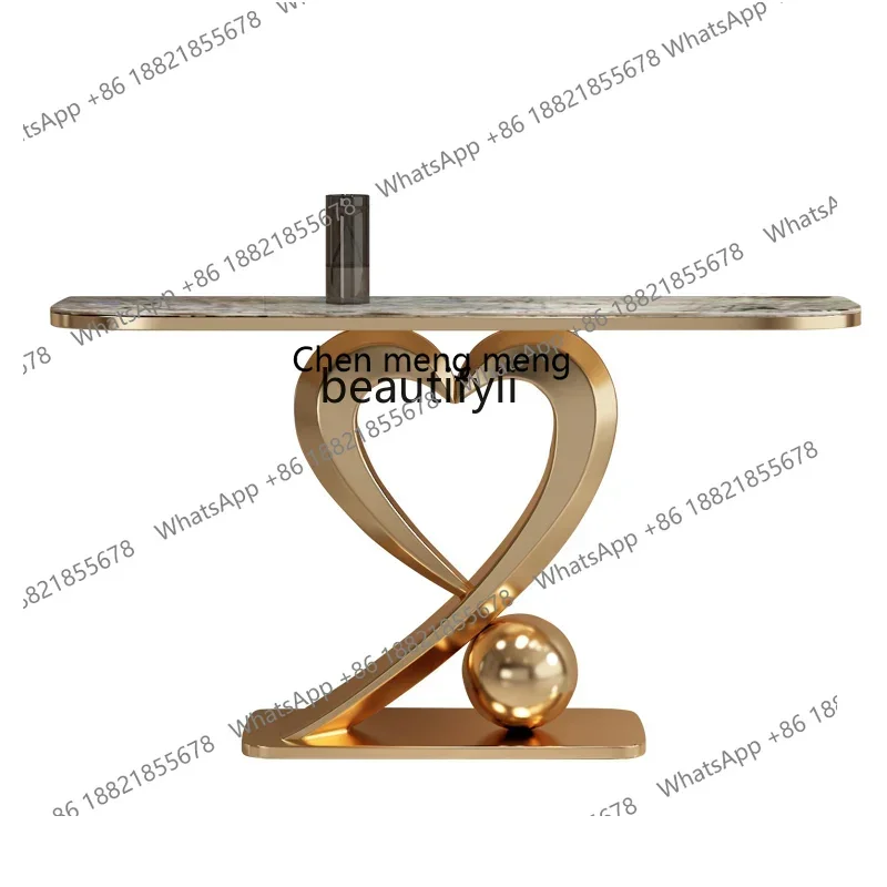 

new style Italian Light Luxury Stone Plate Console Tables Modern Minimalist Living Room Console Stainless Steel Entrance ss 7304