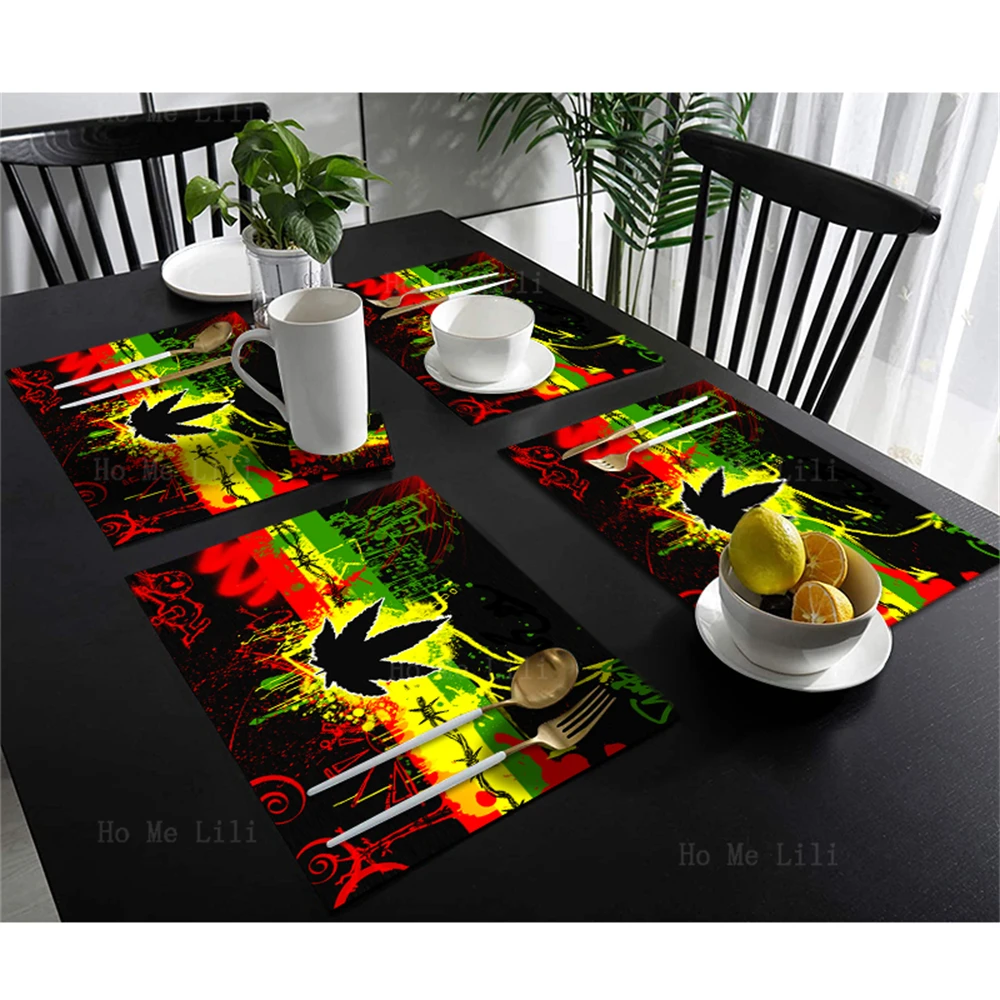 Jamaica Rasta Culture Bob Marley Amazing Badass Grunge Weed Leaf Reggae Music Polyester Fabric Placemat