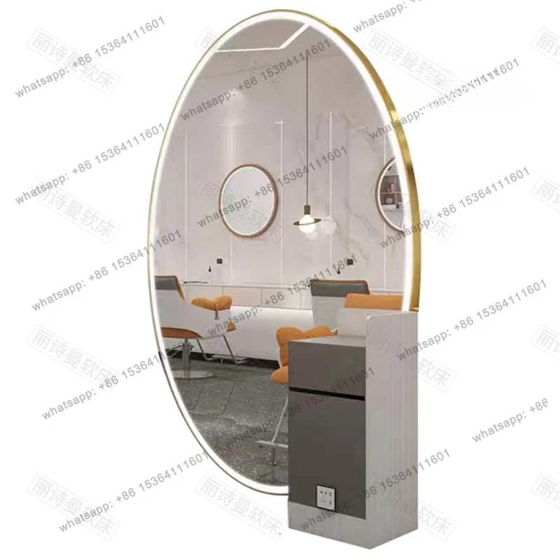 

Barber shop floor-to-ceiling mirror, special stainless steel hair salon mirror table, high-end hair cutting full body mirror