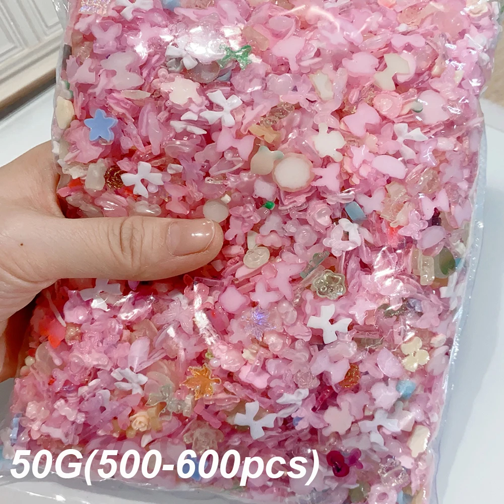    500-600 pièces mélange résine arc ongles accessoires Kawaii rose/bleu/jaune ruban nœud papillon fleur Nail Art breloques bricolage décor