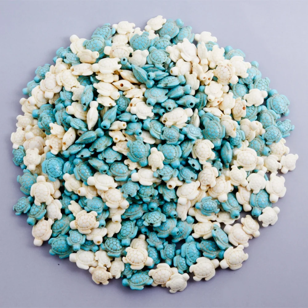 20/30/50pcs Different Sizes Summer Marine Animals Beading Beach Boho Blue/White Ceramic Turtle Starfish Round Beads DIY Jewelry