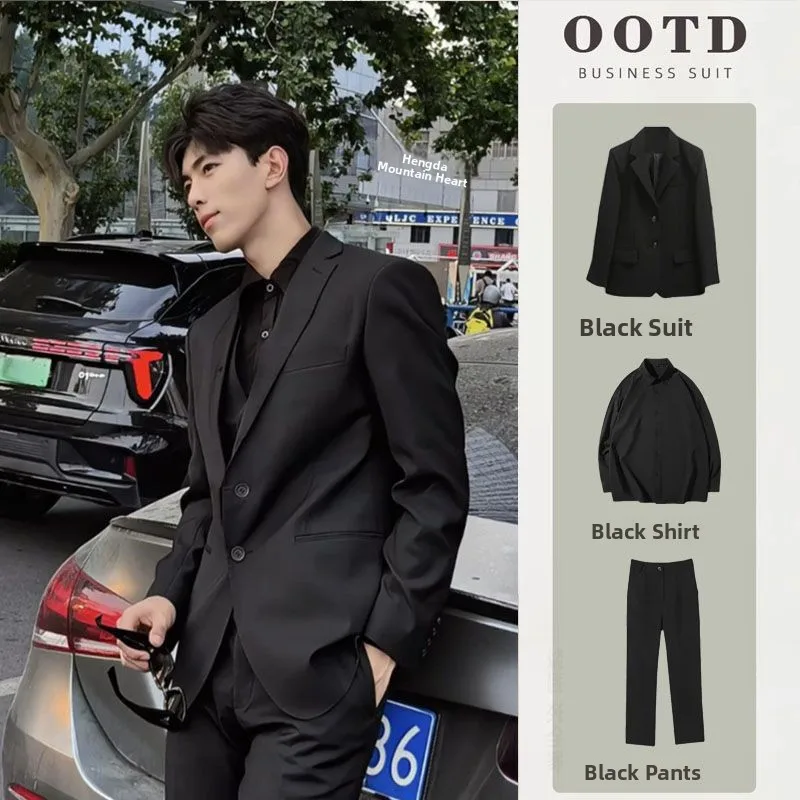 

Мужской костюм Briti Sle Bla, модный деловой повседневный осенний комплект, однобортный, с двумя пуговицами, однотонный, с подставкой