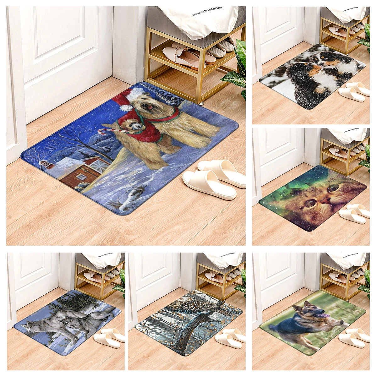 House entrance carpet Home doormat Animal oil painting style Room Foot mat bathroom non-slip mat Kitchen water absorption mat