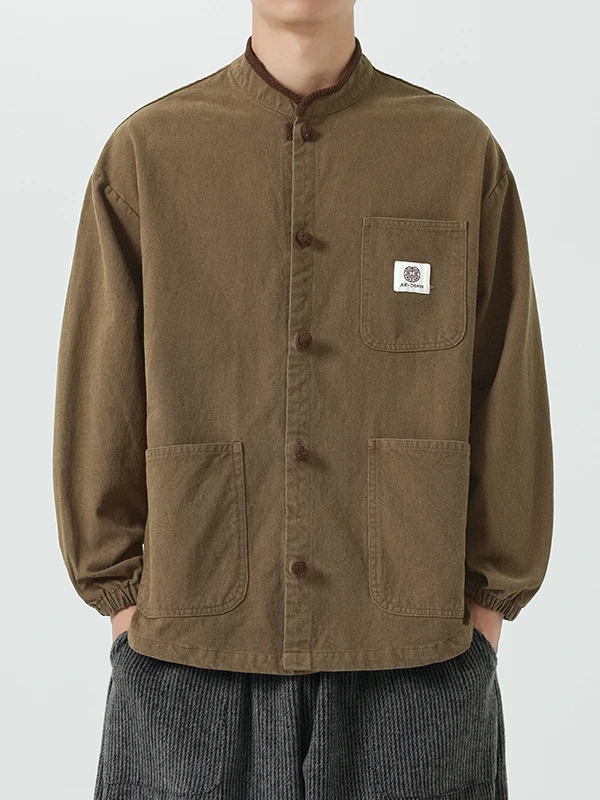 

Retro Artistic Men's Tang Suit Jaet Color Blo New Chinese Sle Casual Long Sve irt with Button up Autumn Wear