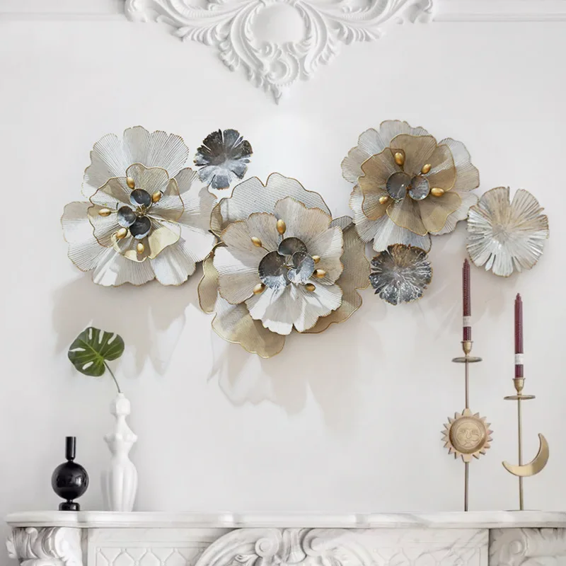 French light luxury wrought iron wall decoration living room sofa TV background wall decoration flower creative bedroom bedside