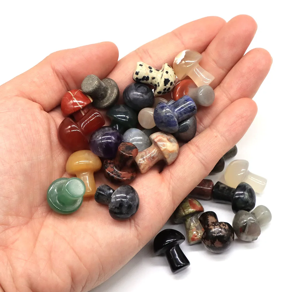 20MM Natural Stones Crystals Mini Mushroom Gem Quartz Mineral Healing Reiki Statue Carved Home Decoration DIY Crafts Gift Aquari