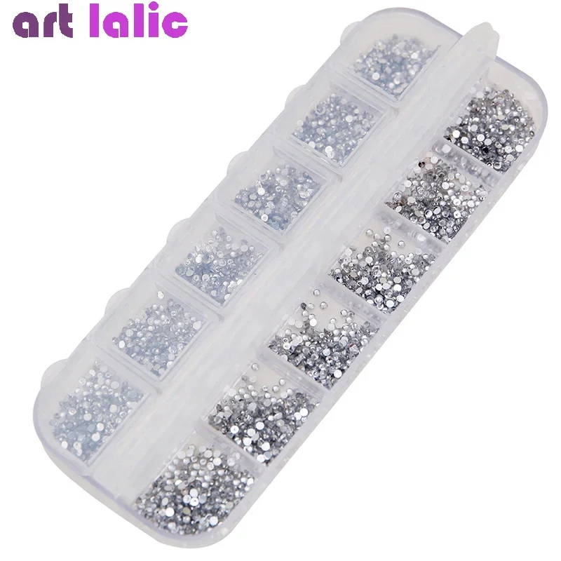 3000 piezas de diamantes de imitación plateados transparentes de 1,5 mm, gemas para uñas con parte posterior plana, con caja organizadora de almacenamiento para decoración de uñas DIY