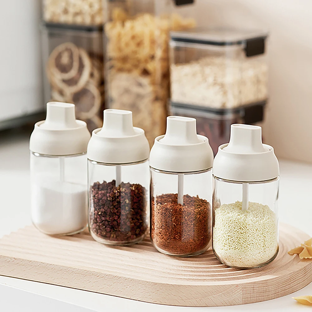 Glass Spice Jar With Spoon,Clear Spice Organiser,Salt Shaker,250/280ml Multi-Purpose Spice Jars,Kitchen Seasoning Bottle