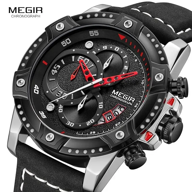 MEGIR-Montres de sport militaires pour hommes, montre-bracelet chronographe militaire étanche, bracelet en silicone, marque supérieure