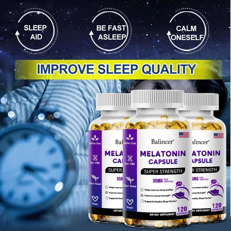 Dodatkowa siła kapsułek melatoninowy 35 Mg - łagodzi stres, niepokój, pomaga w bezsenność, wspomaga jakość snu i powiadomienie