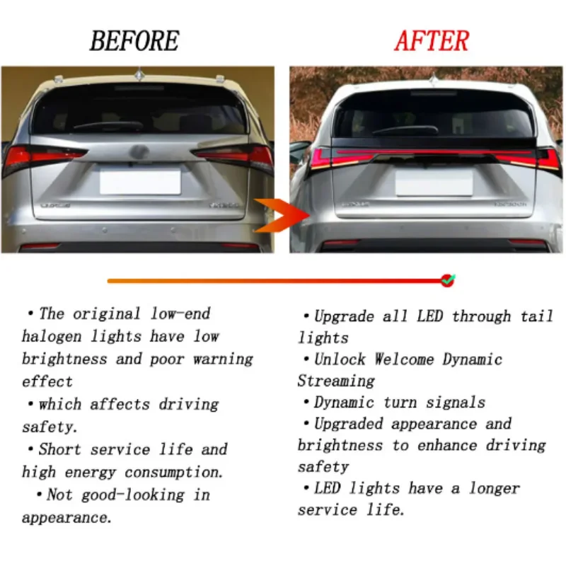 Tail Lights for Lexus NX200/NX300 2014-2021 Model Years, with Newly Upgraded LED Connectors for Plug-and-Play Installation