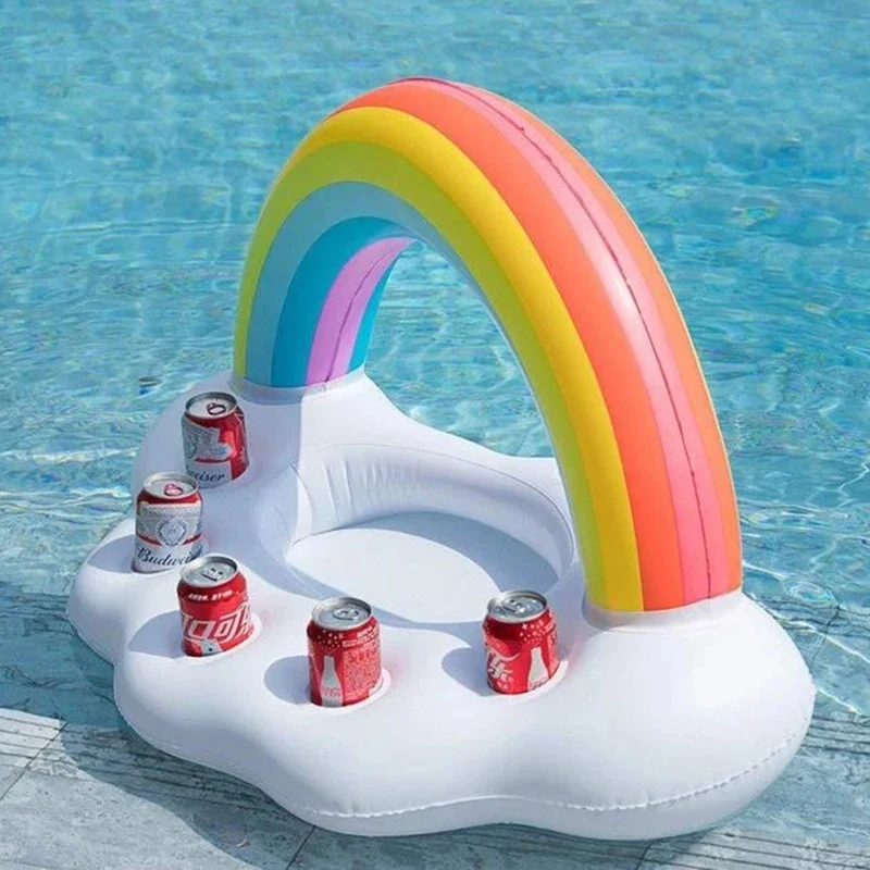 Summer Rainbow Inflatable Toys Beer Drinking Cooler Table Bar Tray Beach Swimming Pool Party Float Inflatable Ring Water Toy
