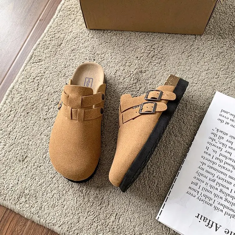 Cover Toe Women\'s Genuine Leather Shoes Slippers Summer Loafers Pantofle Low Platform Slides 2024 Rubber Hoof Heels Rome Basic S