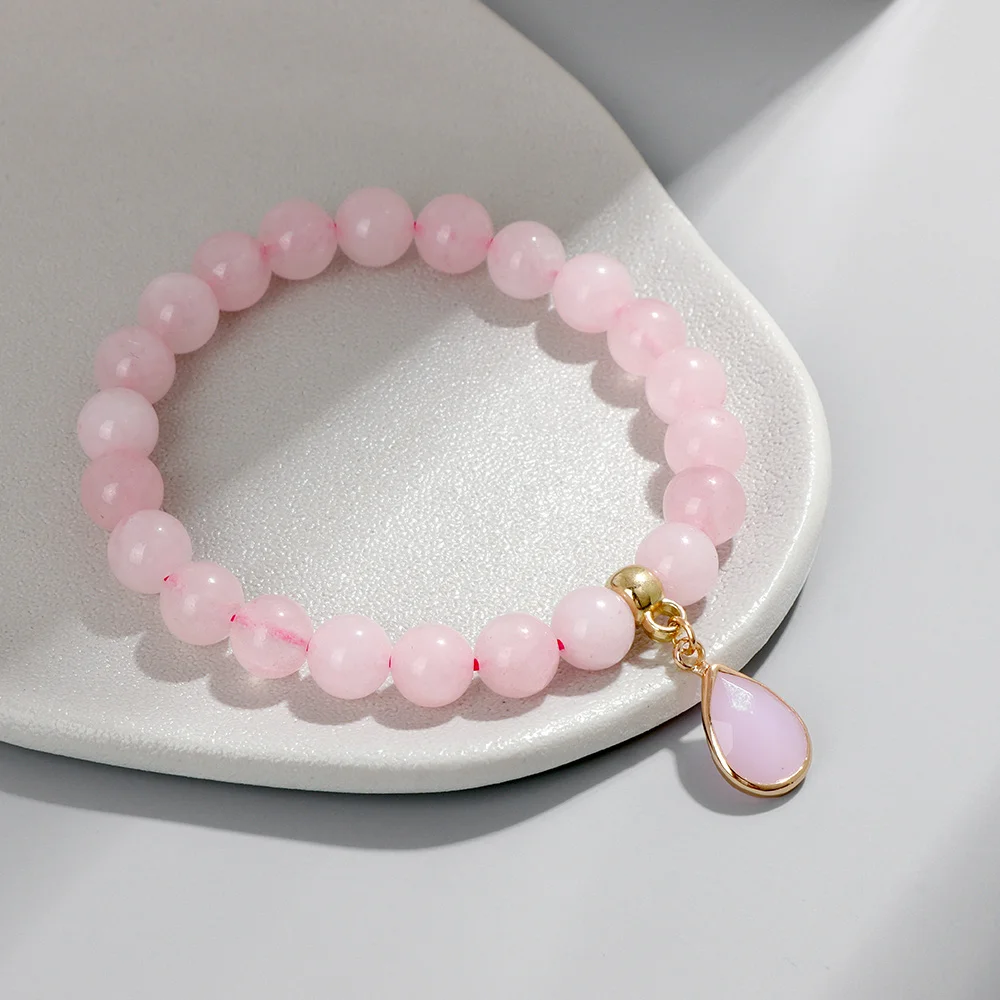 High Quality Natural Sun Stone Bracelet 8mm Healing Quartz Crystal Beads Water Drop Pendant Bracelets for Women Men Jewelry Gift
