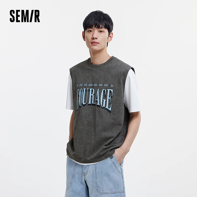 Semir Vintage Sleeveless Shirt Men 2025 Summer New Trendy Color Block Print Streetwear Top Perfect for Casual Outings