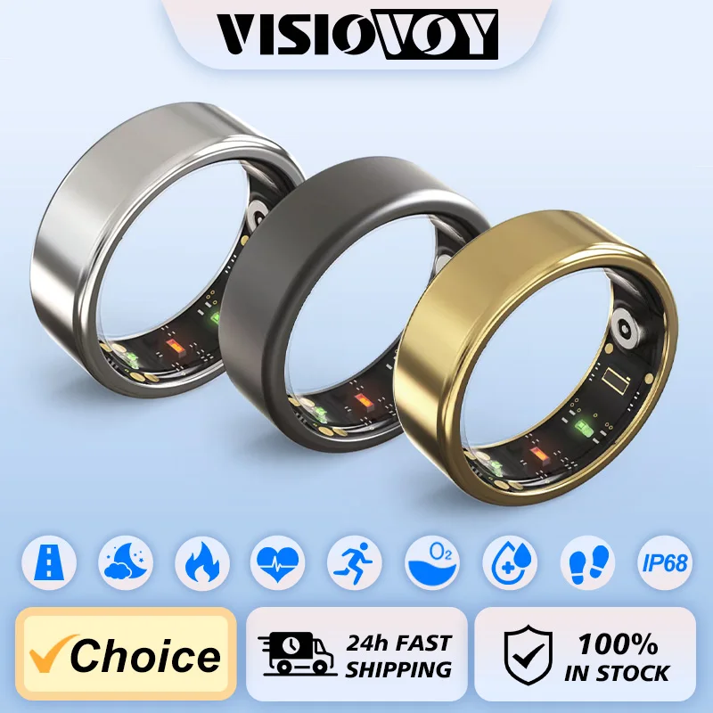 

Military Grade Smart Ring with Titanium Steel Shell, Health Monitoring, IP68, 3ATM Waterproof, Multi-sport Modes, 2024 Newest