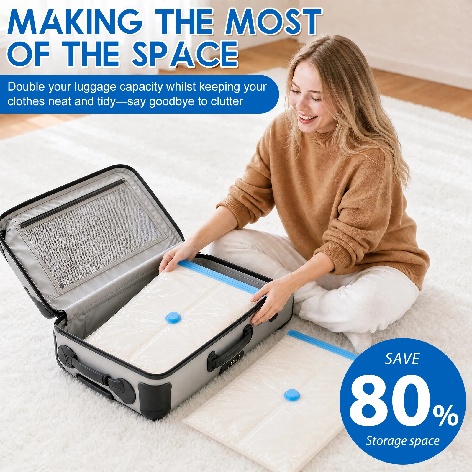 8Pcs Vacuum Bag for Clothes Thickened Compression Bag with Electric Pump and Sealing Clip for Blankets Clothes Space-saving