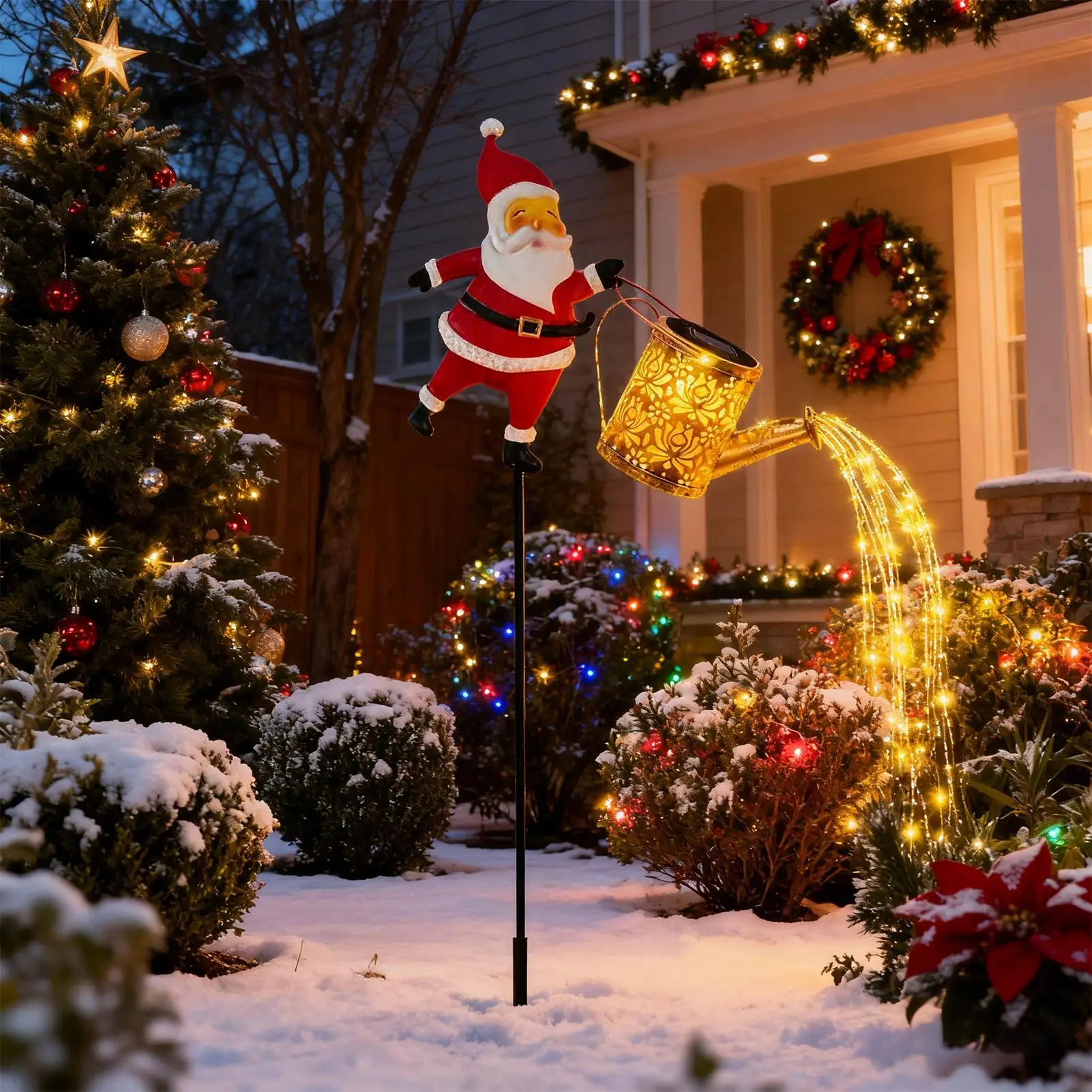 يمكن سقاية بالطاقة الشمسية أضواء في الهواء الطلق الشمسية LED مقاوم للماء مصباح كلاسيكي عيد الميلاد سانتا الفوانيس لمكاتب الكنيسة حفلة عطلة #4