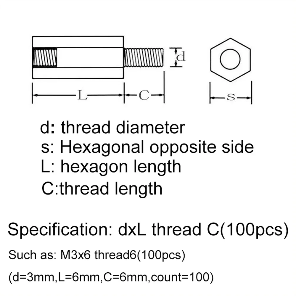 Espaçador de placa-mãe para macho e fêmea, M3 Hex Brass, Board Rack, Stud Hexagon, pilar roscado, coluna PCB, parafusos, 300PCs
