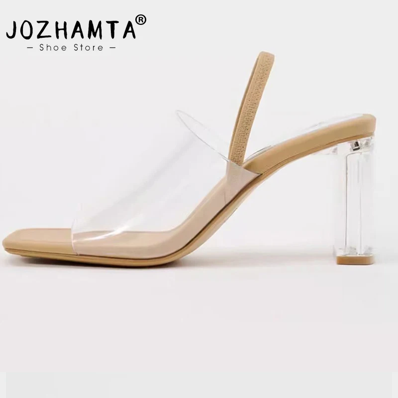 JOZHAMTA Size 34-43 Women Mule Sandals Pvc Clear Thick High Heels Summer Shoes 2025 Ins Fashion Party Dress Office Lady Slides