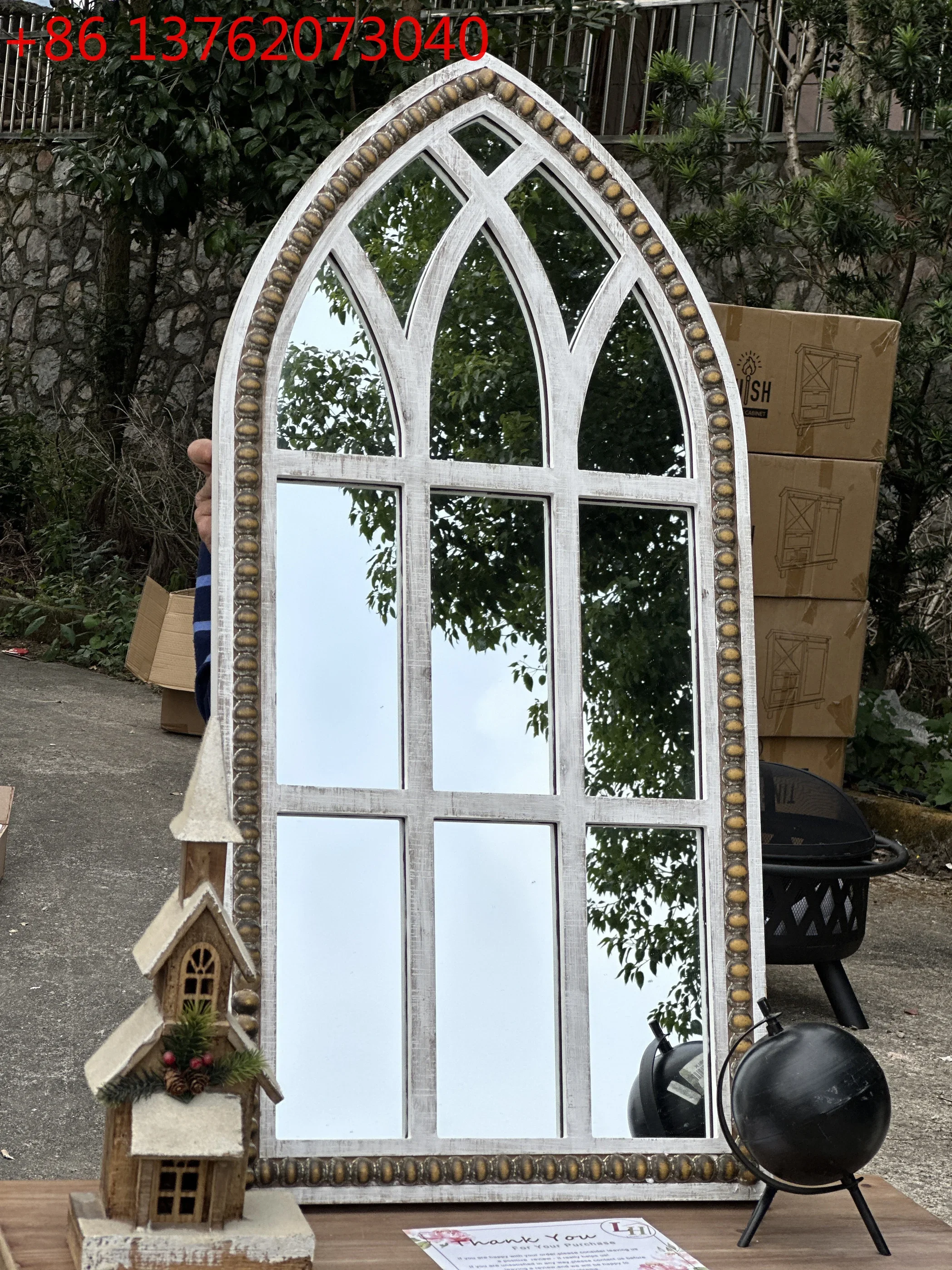 Super special! Large castle style American French Gothic wooden retro carved fake window mirror decorative large hanging mirror