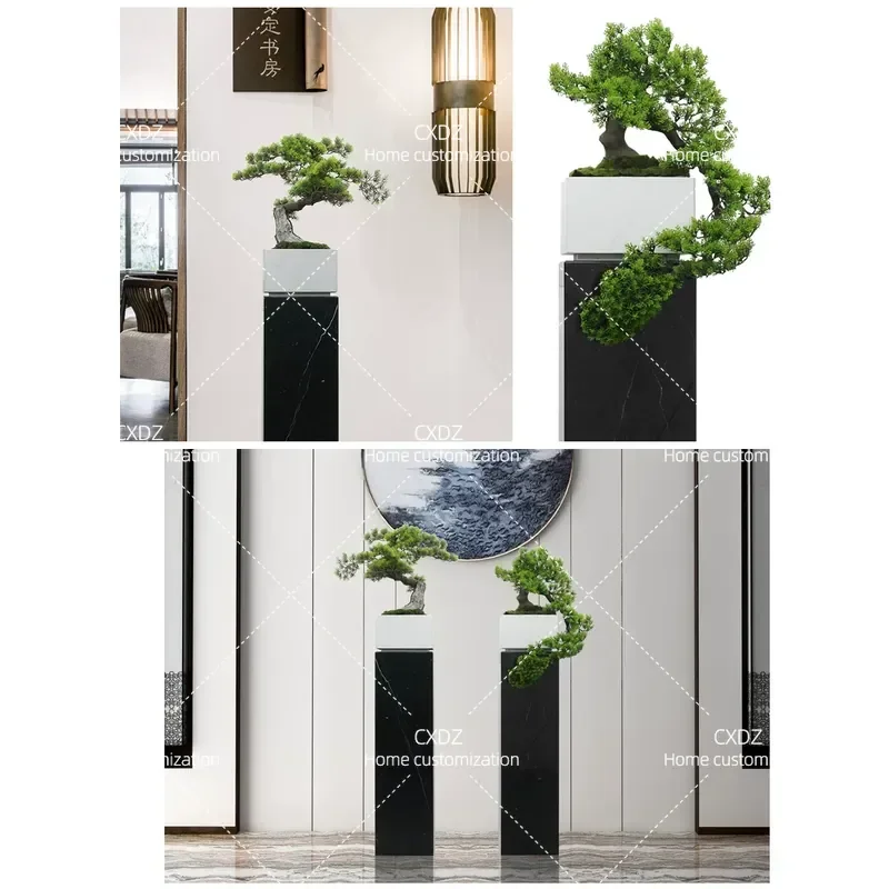 New Chinese Style Welcome Pine Floor Ornament Marble Flower Stand Potted Vase Decoration for Model Room Hotel Sales Office