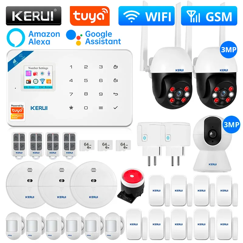 

KERUI W181 Tuya Wireless Home WIFI GSM Alarm Home Security With Motion Detector Sensor Burglar Alarm System Support Alexa&Google