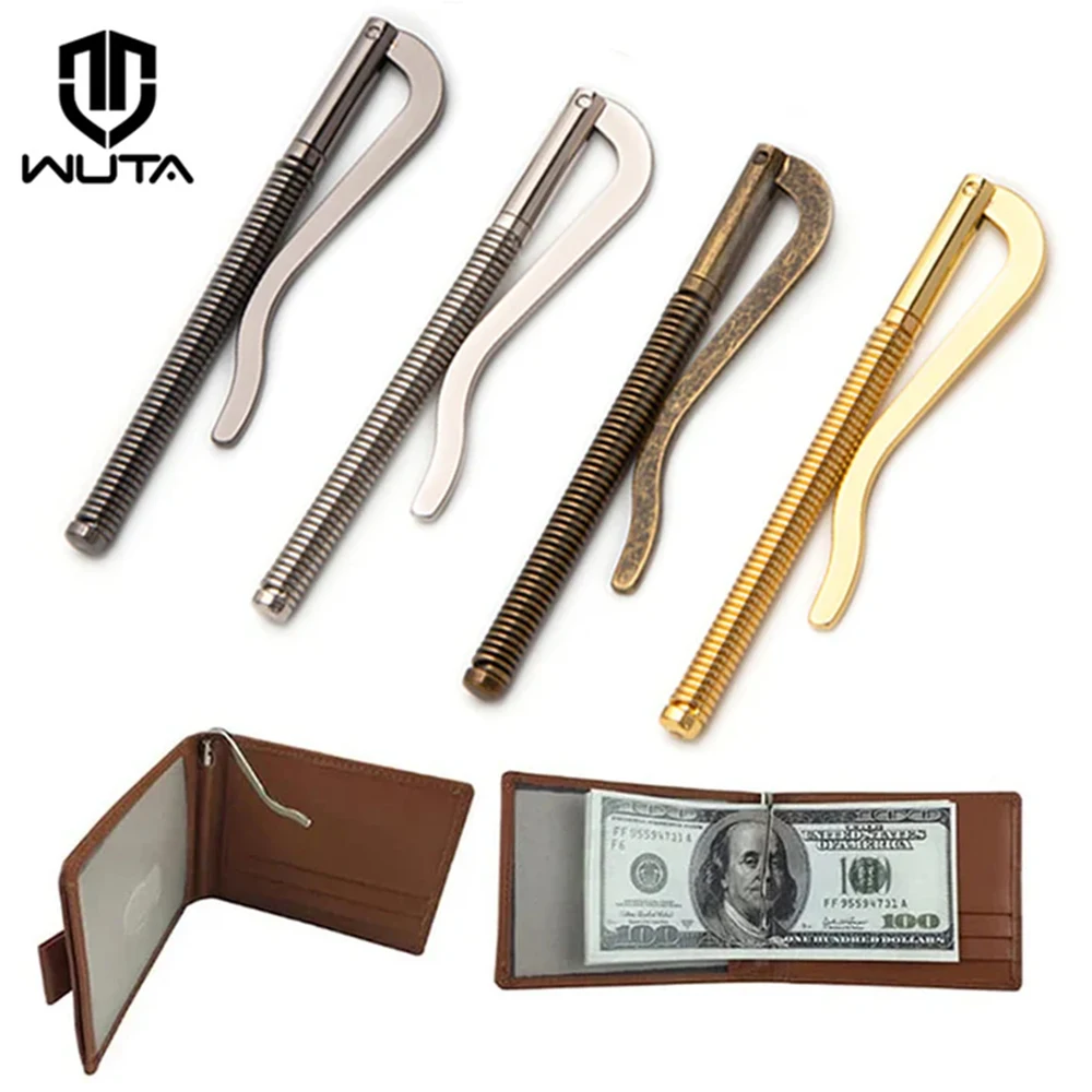 WUTA 1Pc Spring Money Clips Bar Slim Wallet Ticket Clip Brass+