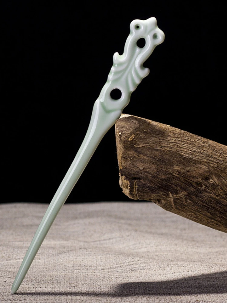 * Vintage keramik jepit rambut elegan tongkat rambut Hanfu Cina aksesoris rambut sederhana tiara Vintage Cheongsam dekorasi perhiasan rambut