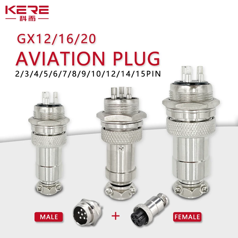 KERE 5/10/100set GX12 GX16 GX20 2/3/4/5/6/7/8/9/10/12/14/15Pin Male Female Wire Circular Aviation Socket Plug Panel Connector