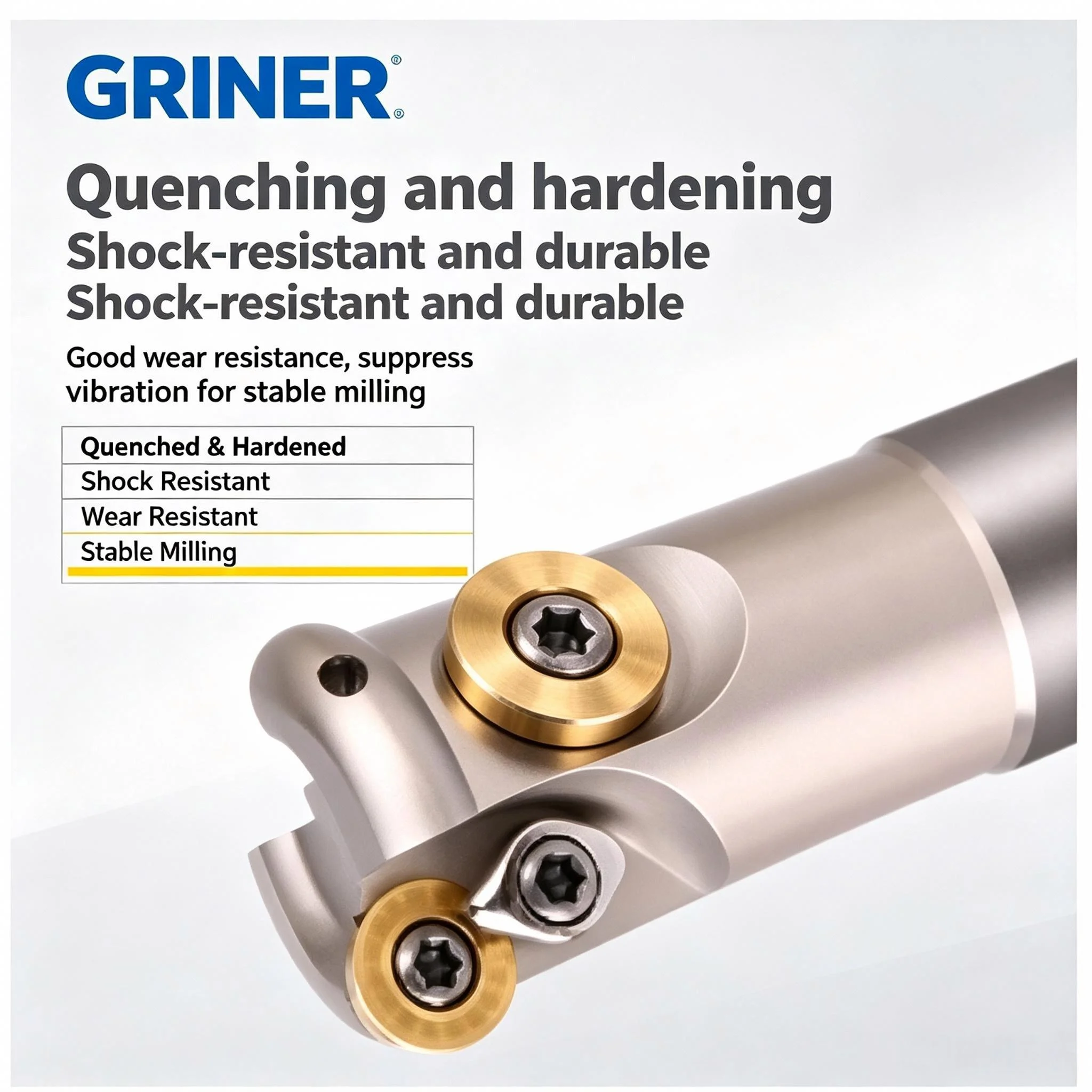 GRINER EMR Bull Nose Milling Cutter Holder Anti‑Vibration Hardened Extended Length For CNC Machining Center, R6 Insert Holder 20