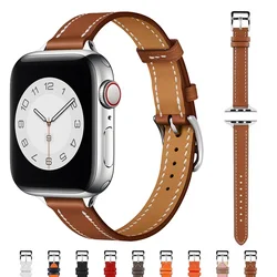 Slim Leather Strap for Apple Watch Band 49mm 45mm 42mm 40mm 44mm 41mm Top Grain Bracelet for IWatch Ultra Series 9 8 7 6 SE 5 4