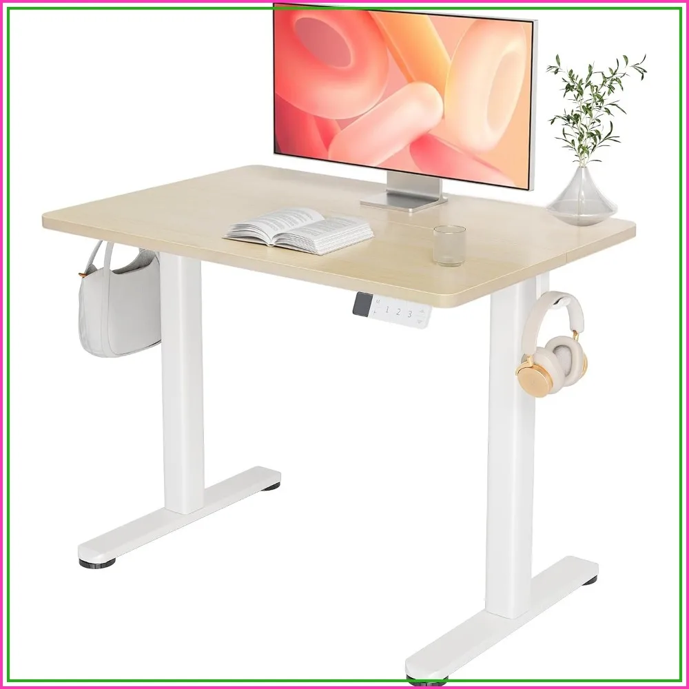 Electric Height Adjustable Standing Desk 35x20 Inch Nature Top Sit Stand Home Office Table