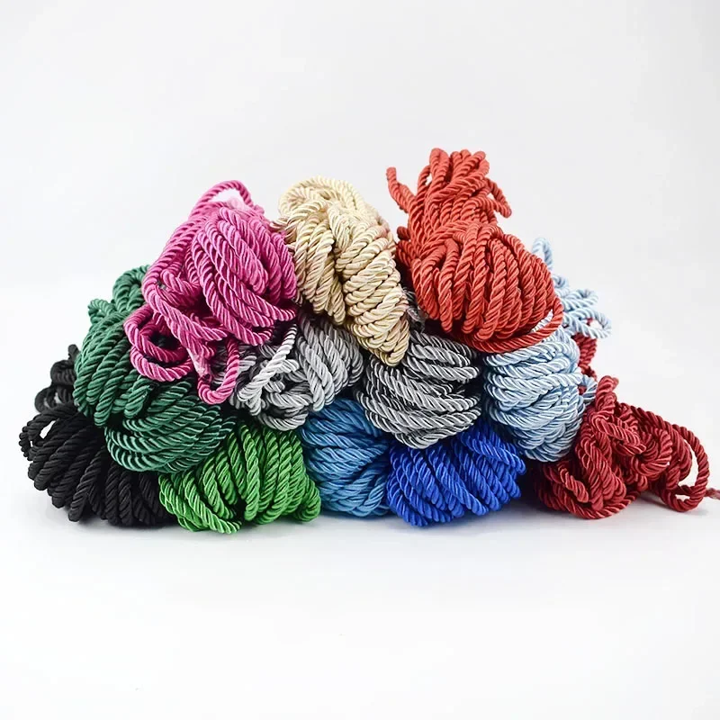 Meetee 10/20M 5mm 3 Shares Twisted Cotton Nylon Cords Colorful DIY Craft Braided Decoration Rope Drawstring Belt Accessories