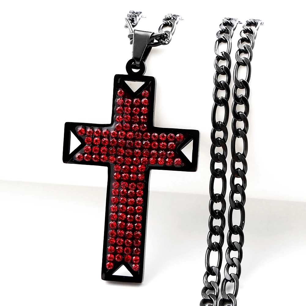 Christian Cross Jesus Necklace for Women/Men Silver Color Rhinestone Stainless Steel Punk Chain Jewelry Colar Masculino 6512-QKC