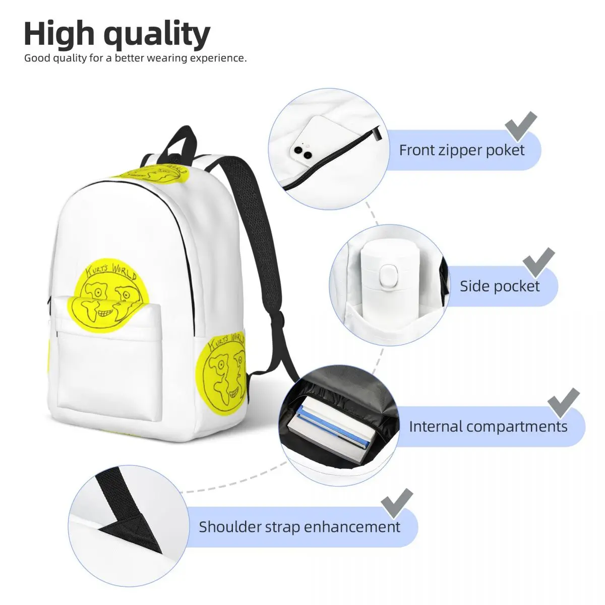 Joe Keery Spree Kurts World Logo Student Backpack School Bag Hiking Travel Daypack for Men Women Bookbag Shoulder Bags