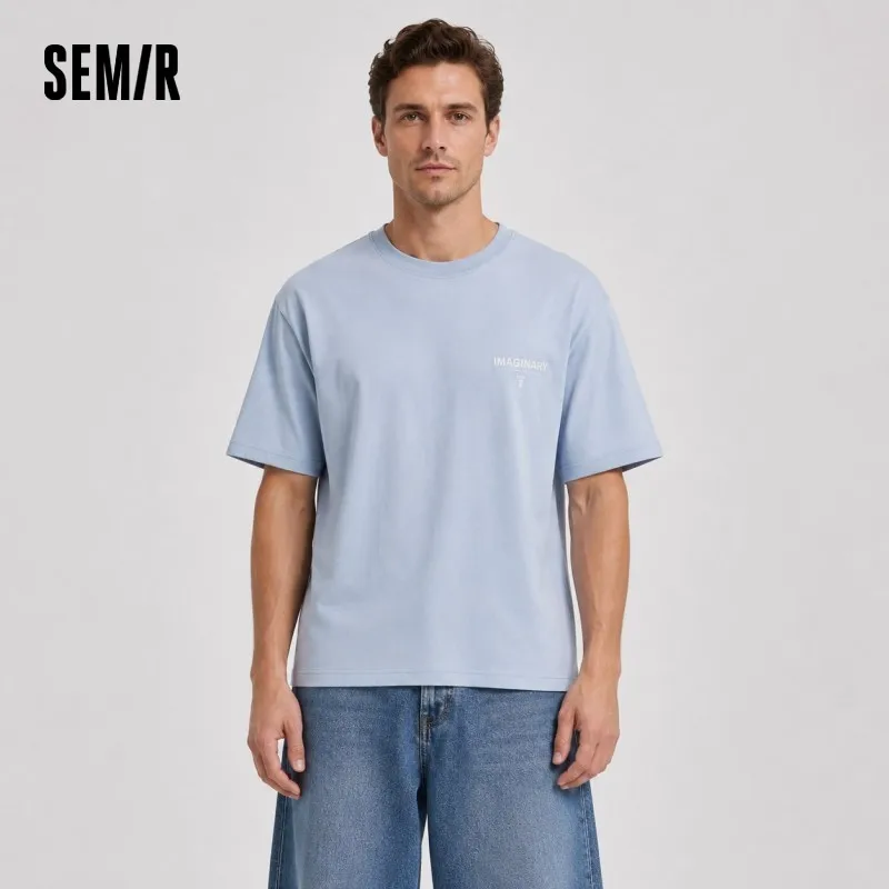Semir Men Tshirt Soft Print Letter Embroidered Crew Neck 2026 Summer Casual Style Comfortable Fashion Breathable All Match Top