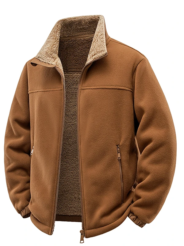 

Warm Lamb Velvet Jaet Winter New Sle Casual Loose Fit Men's Stand Collar Fce Lined Thiened Upper Apparel