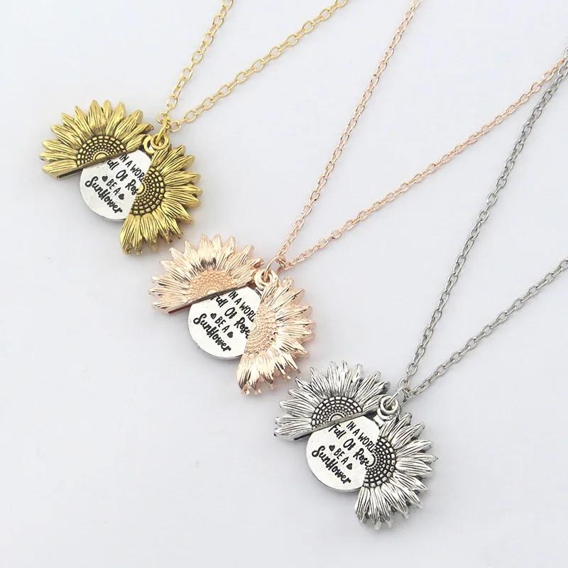 Sunflower Necklaces for Women Stainless Steel Open Locket You Are My Sunshine Necklace Birthday Jewelry Colorful Pendant Collar