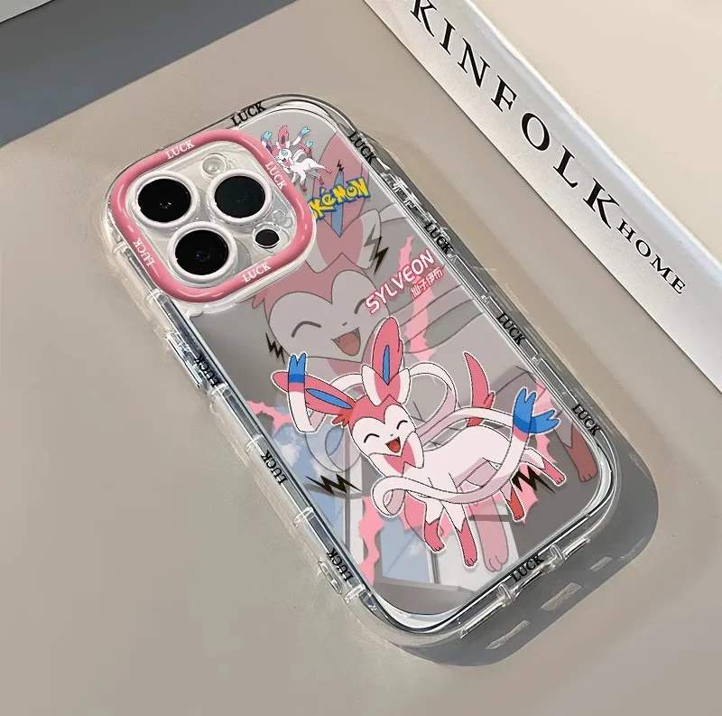 حافظة لهاتف آيفون 11 12 13 14 15 16 Pro Max Plus 16E Psyduck Meowth jigglypuff اللطيفة من POKEMONS Sylveon Pikachu