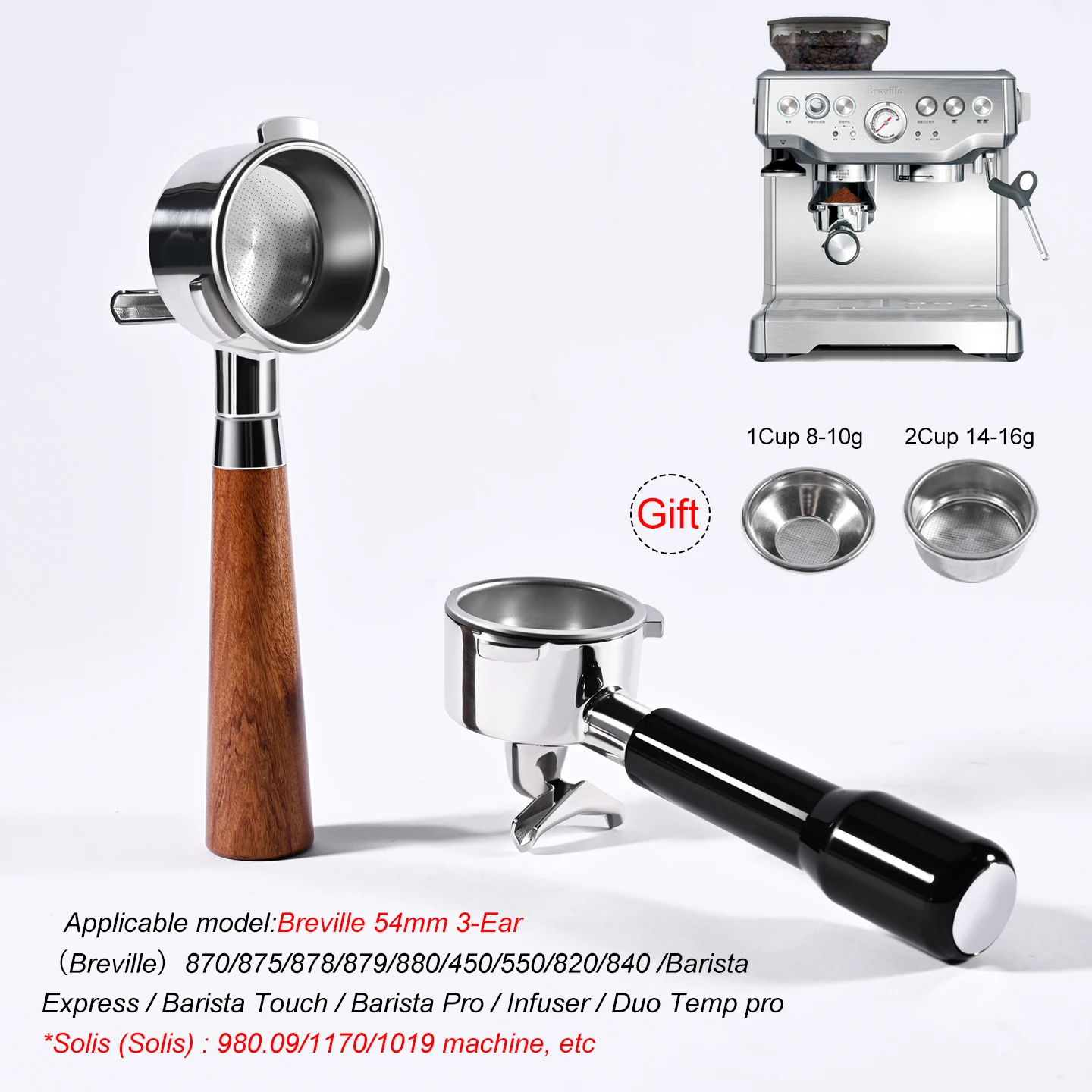 54mm Double Spout Coffee Portafilter Naked For Breville Sage 870 878 880 Replacement Filter Basket Barista Tool Espresso Machine